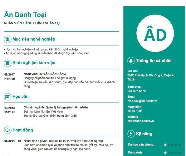 Mẫu CV NHÂN VIÊN HÀNH CHÍNH NHÂN SỰ