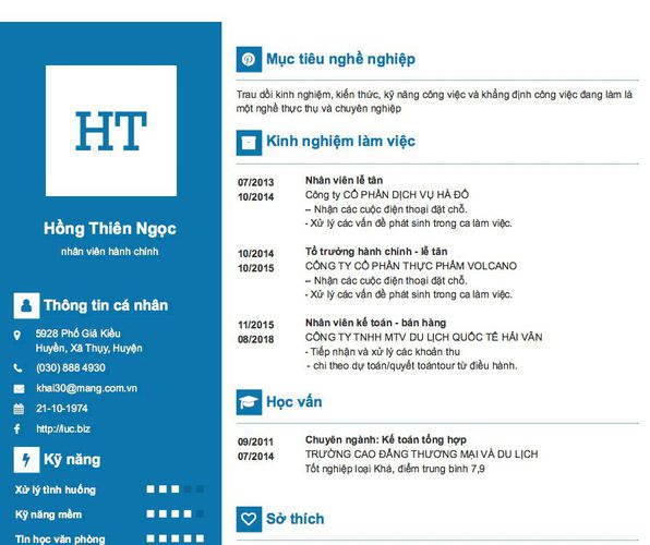 Mẫu CV nhân viên hành chính