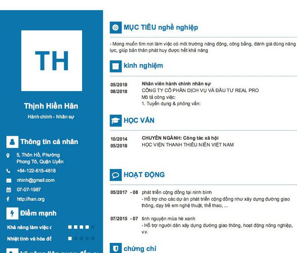 Mẫu CV Hành chính - Nhân sự