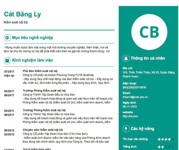 Gợi ý cách viết Mẫu CV tham khảo Kiểm soát nội bộ