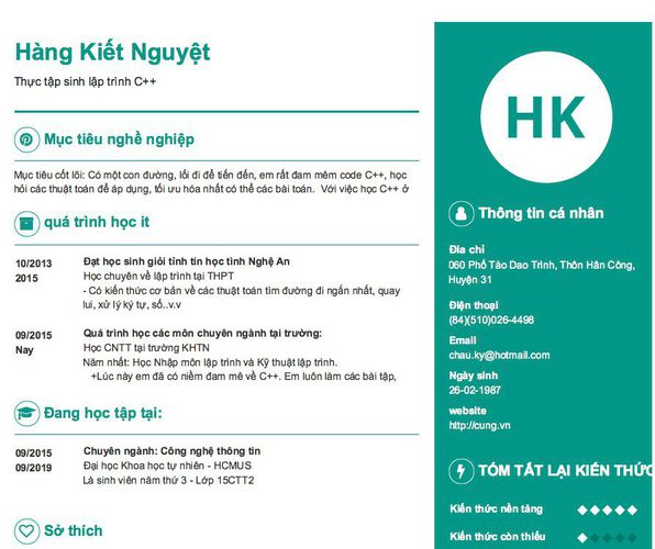 Gợi ý cách viết Mẫu CV tham khảo Thực tập sinh lập trình C++