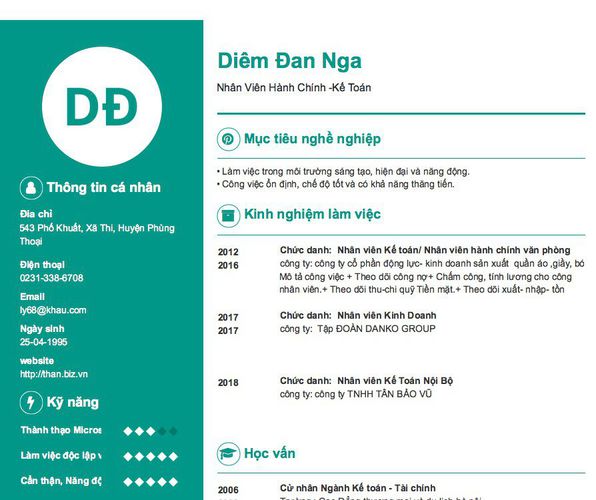 Mẫu CV Nhân Viên Hành Chính -Kế Toán