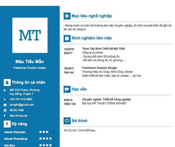 Gợi ý cách viết Mẫu CV tham khảo Freelancer Graphic Design