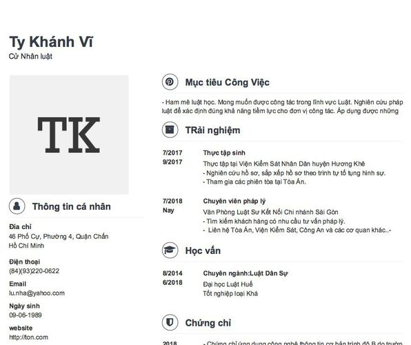 Gợi ý cách viết Mẫu CV tham khảo Cử Nhân luật