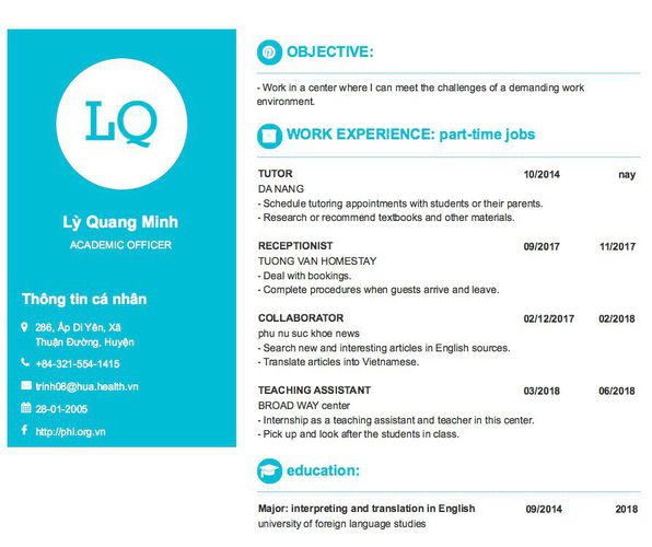Gợi ý cách viết Mẫu CV tham khảo ACADEMIC OFFICER