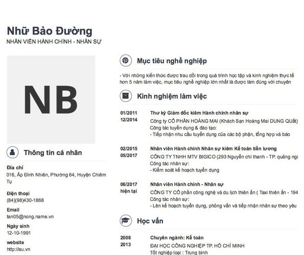 Mẫu CV NHÂN VIÊN HÀNH CHÍNH - NHÂN SỰ