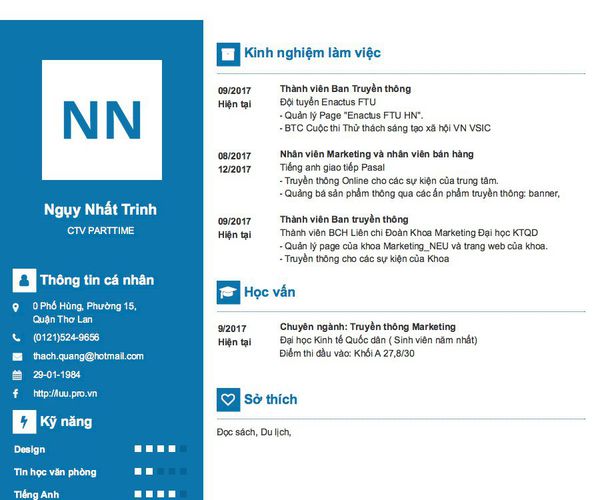 Gợi ý cách viết Mẫu CV tham khảo CTV PARTTIME