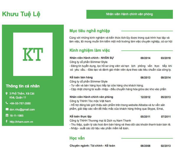 Mẫu CV Nhân viên Hành chính văn phòng