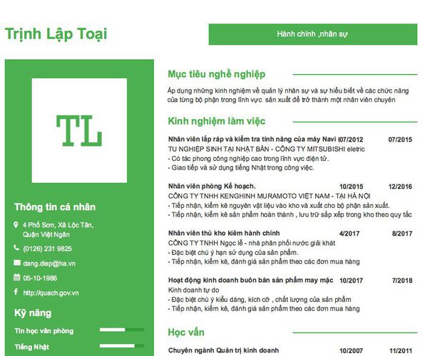 Mẫu CV Hành chính ,nhân sự