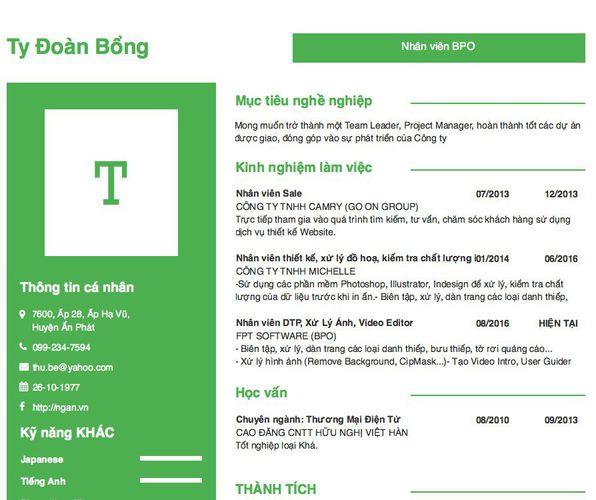 Gợi ý cách viết Mẫu CV tham khảo Nhân viên BPO