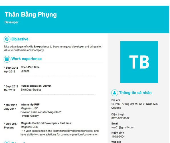 Gợi ý cách viết Mẫu CV tham khảo Developer