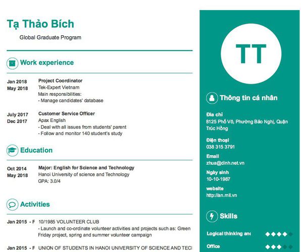 Gợi ý cách viết Mẫu CV tham khảo          Global Graduate Program