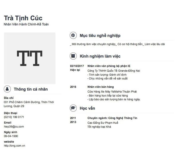 Mẫu CV Nhân Viên Hành Chính-Kế Toán