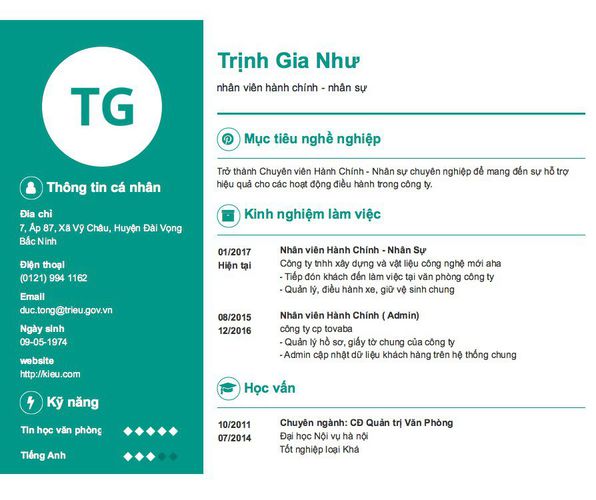 Mẫu CV nhân viên hành chính - nhân sự