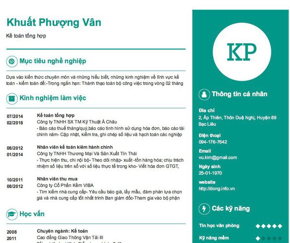 Gợi ý cách viết Mẫu CV tham khảo Kế toán tổng hợp