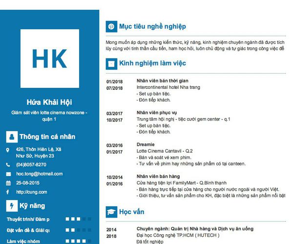 Gợi ý cách viết Mẫu CV tham khảo Giám sát viên lotte cinema nowzone - quận 1