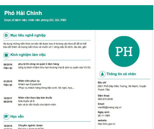 Gợi ý cách viết Mẫu CV tham khảo Dược sĩ bệnh viện, nhân viên phòng QC, QA, R&D