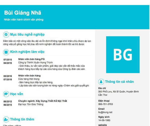 Mẫu CV Nhân viên hành chính văn phòng