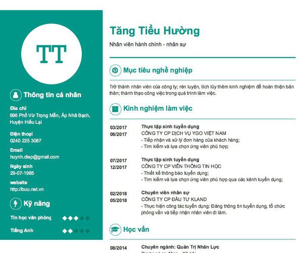 Mẫu CV Nhân viên hành chính - nhân sự