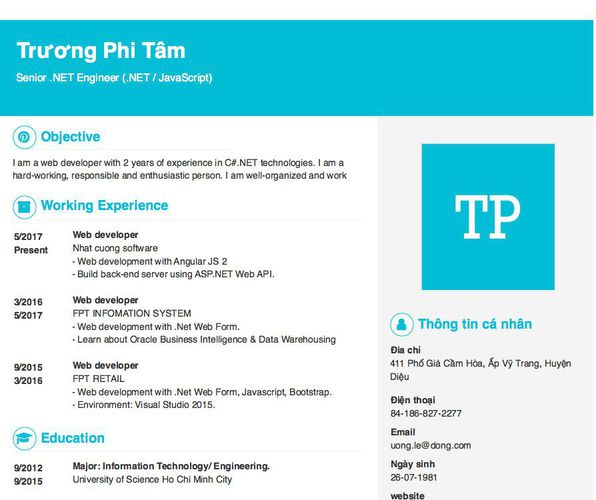 Mẫu CV Senior .NET Engineer (.NET / JavaScript)