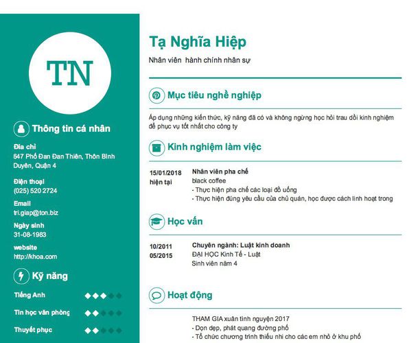 Mẫu CV Nhân viên  hành chính nhân sự