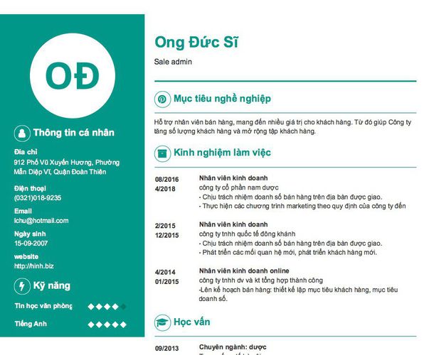 Gợi ý cách viết Mẫu CV tham khảo Sale admin