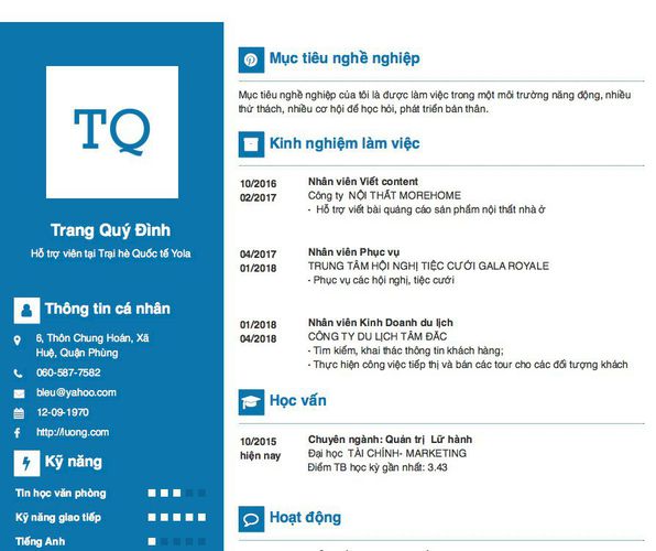 Gợi ý cách viết Mẫu CV tham khảo Hỗ trợ viên tại Trại hè Quốc tế Yola