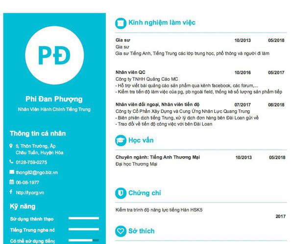 Mẫu CV Nhân Viên Hành Chính Tiếng Trung