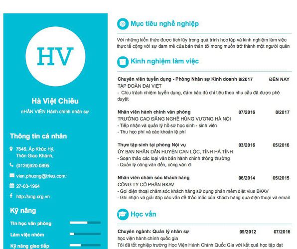 Mẫu CV nHÂN VIÊN Hành chính nhân sự