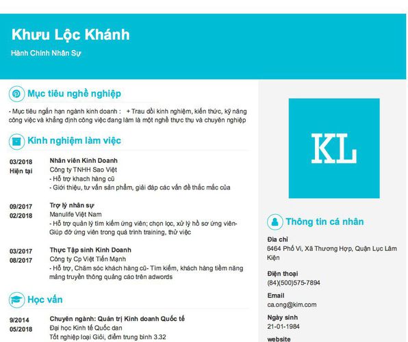 Mẫu CV Hành Chính Nhân Sự