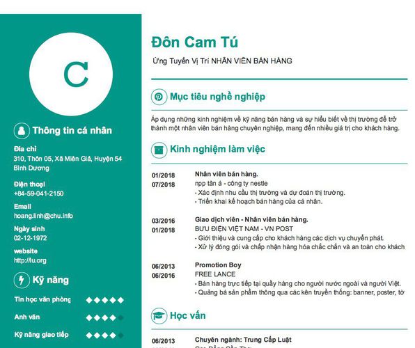Gợi ý cách viết Mẫu CV tham khảo  Ứng Tuyển Vị Trí NHÂN VIÊN BÁN HÀNG