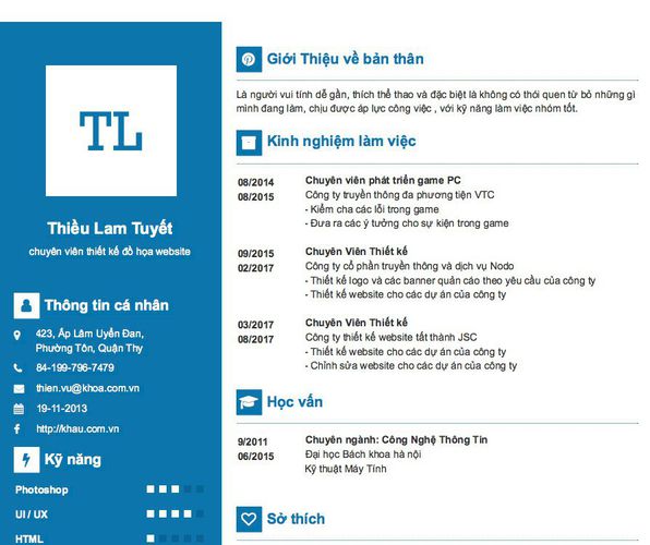 Mẫu CV chuyên viên thiết kế đồ họa website
