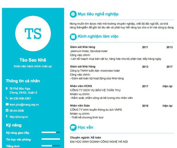 Mẫu CV Nhân viên hành chính nhân sự