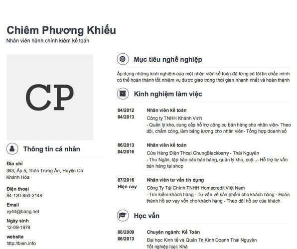 Mẫu CV Nhân viên hành chính kiêm kế toán
