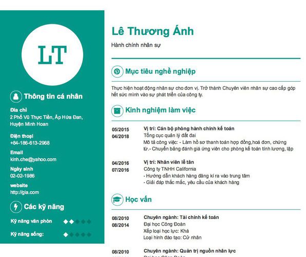 Mẫu CV Hành chính nhân sự