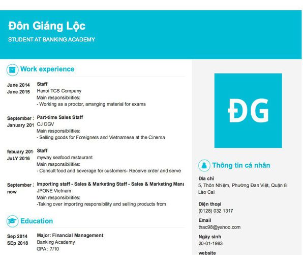 Gợi ý cách viết Mẫu CV tham khảo STUDENT AT BANKING ACADEMY