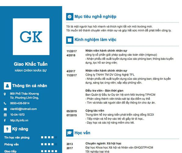 Mẫu CV HÀNH CHÍNH NHÂN SỰ