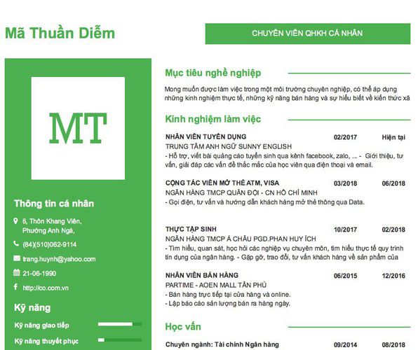 Gợi ý cách viết Mẫu CV tham khảo CHUYÊN VIÊN QHKH CÁ NHÂN