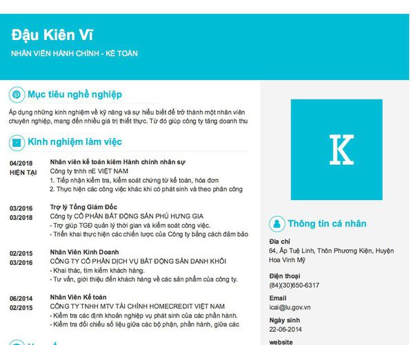 Mẫu CV NHÂN VIÊN HÀNH CHÍNH - KẾ TOÁN