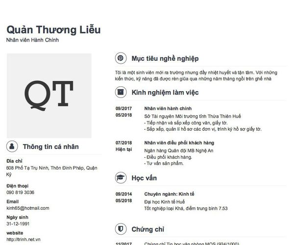 Mẫu CV Nhân viên Hành Chính