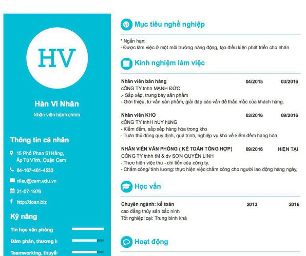 Mẫu CV Nhân viên hành chính