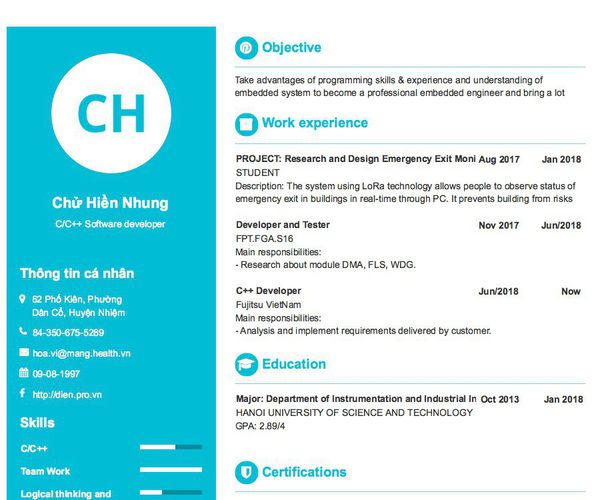 Gợi ý cách viết Mẫu CV tham khảo C/C++ Software developer