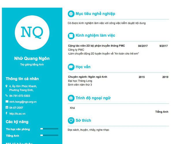 Gợi ý cách viết Mẫu CV tham khảo Trợ giảng tiếng Anh