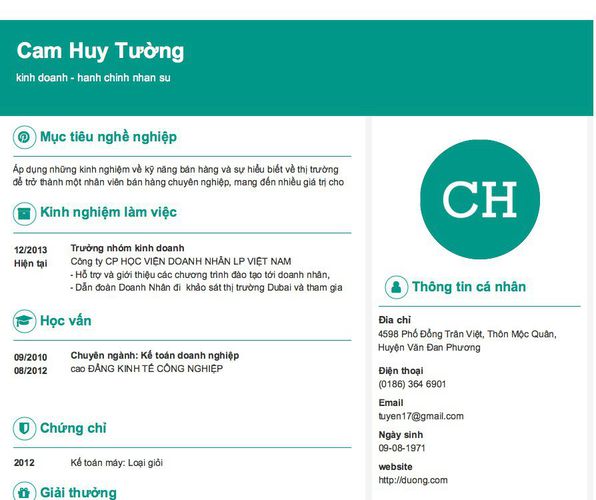 Mẫu CV kinh doanh - hanh chinh nhan su