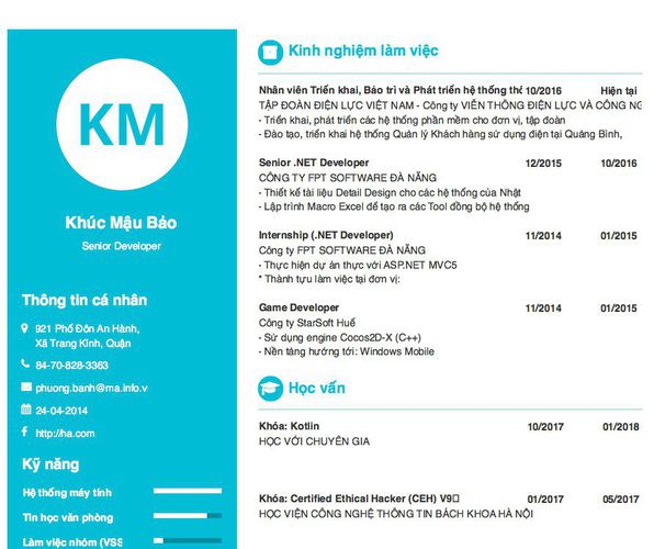 Gợi ý cách viết Mẫu CV tham khảo Senior Developer