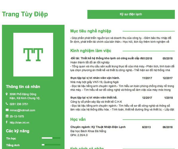 Gợi ý cách viết Mẫu CV tham khảo Kỹ sư điện lạnh