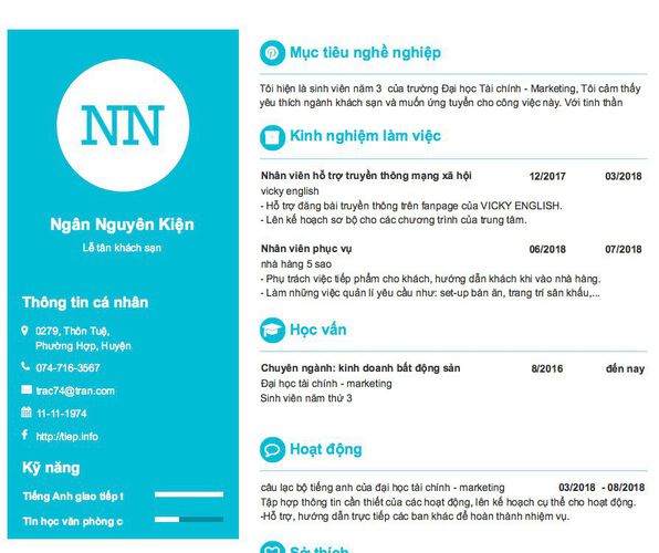 Gợi ý cách viết Mẫu CV tham khảo Lễ tân khách sạn