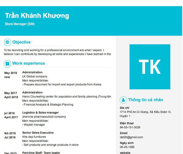 Gợi ý cách viết Mẫu CV tham khảo Store Manager (SM)