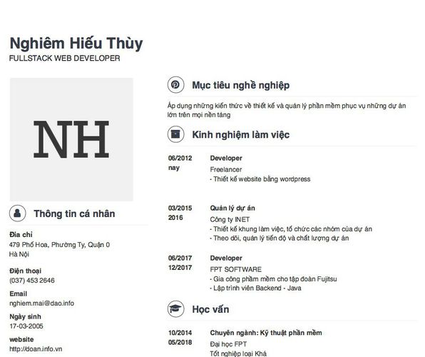 Gợi ý cách viết Mẫu CV tham khảo FULLSTACK WEB DEVELOPER