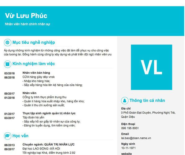 Mẫu CV Nhân viên hành chính nhân sự